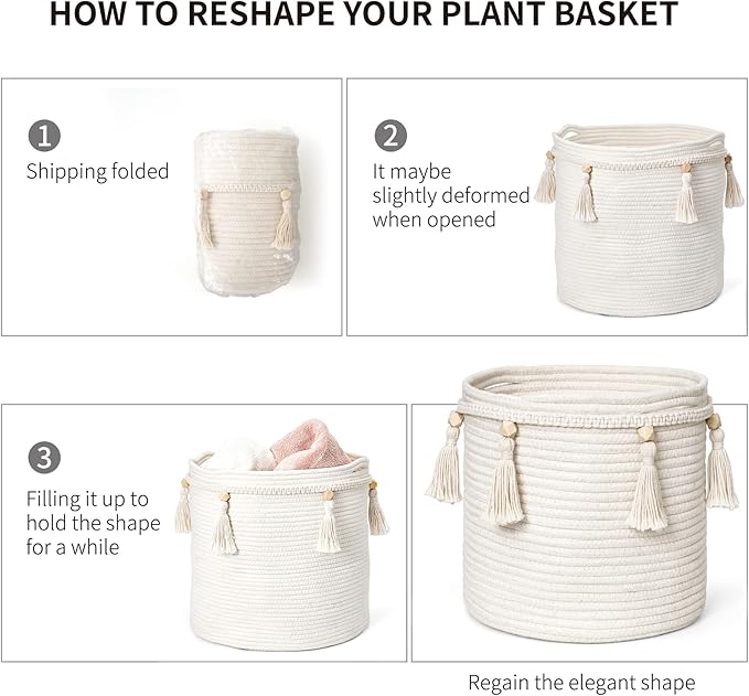 Mkono Macrame Decorative Cotton Rope Basket Boho Cute Woven Tassel Closet Storage Bins Organizer for Nursery,Baby Toys,Magazines, Potted Plants Cover,Living Room,Bedroom,Home Decor 11"x11",Small