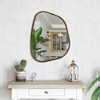Asymmetrical Mirror Irregular Oval Wall Mirror Modern Wood Frame Unique Shape Wall Mounted Vanity Artistic Mirror Decorative for Living Room Bedroom Bathroom Entryway Hallway 20"x16"