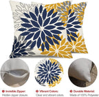 DFXSZ Blue Yellow Flower Pillow Covers 18x18 Inch Set of 2 Outdoor Throw Pillows Outdoor Waterproof Decor for Living Room Sofa Patio Funiture Garden Floral Polyester Pillow Covers 002Z18