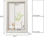Boho White Mirrors for Wall Decor 24 x 16 Inches, Hanging Distressed Finish Wooden Frame Rectangular Rustic Mirror with Beaded Detailing for Bathroom Living Room Bedroom Entryway