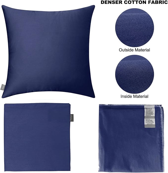 Thmyo 4-Pack 100% Cotton Comfortable Solid Decorative Throw Pillow Case, Square Cushion Cover Pillowcase Sublimation Blank Pillow Covers DIY Throw Pillowcase for Couch(16x16inch/40x40cm,Dark Blue)