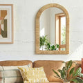 24x36 inch Rattan Arched Mirror for Wall, Bohemia Bathroom/Farmhouse Boho Mirrors, Vanity Irragular Decorative Arched Mirror, Suitable for, Bedroom, Living Room, Home Decoration