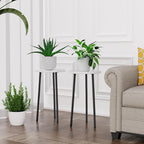 Plant Stand Indoor 2 Pack: Corner Wood 20 Inch Plant Stand Mid Century Modern Decor - Small Round Plant Table for Indoor Plants - Plant Holder for Patio Living Room Bathroom Office (White Marble)
