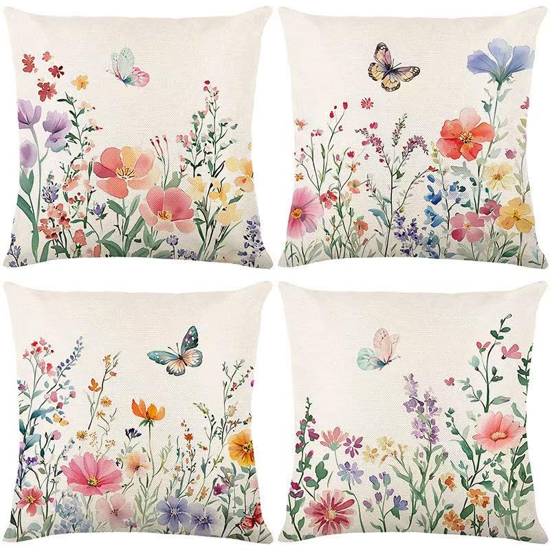 wyooxoo Spring Pillow Covers 20x20 Set of 4 Summer Farmhouse Throw Pillow Covers Floral Butterfly Decorative Cushion Cases for Sofa Couch Patio Bedroom - color: Color O, size: 20" x 20" (Pack of 4)