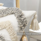 Merrycolor White Grey Boho Pillow Covers 20x20 with Tassels Tufted Decorative Gray Throw Pillows Neutral Modern Accent Pillowcase Farmhouse Square Cushion Covers for Couch Sofa Bedroom Living Room