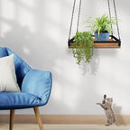 Plant Hanger Indoor, 2 Pack 16" Wooden Hanging Plant Holder with Metal Frame Large Hanging Planter for Indoor Plants Load 50LB Hanging Plant Shelf with 27.6" Long Chain, Ideal for Heavier Pots