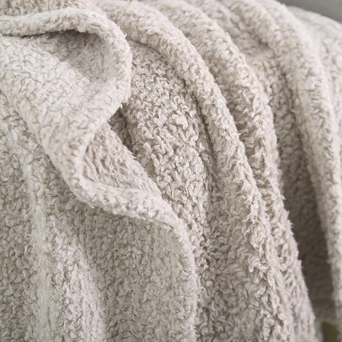 Ultra Soft Fleece Sherpa Blanket Queen Size,Lightweight Cozy Boho Bed Blanket with Decorative Tassel, Pattern Reversible, 2 Tones Ombre Light Brown, 90”x90”
