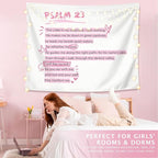 LIANGW Pink Christian Tapestry Aesthetic, Wall Tapestry for Bedroom, Pink Wall Art for Teen Girls & Women, Dorm Decor for College Girls, Bible Verses Tapestries Wall Hanging 50x60 inche