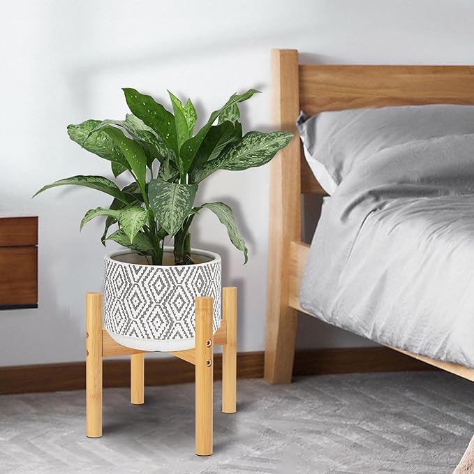 RETON Wood Plant Stand Indoor, Mid Century Modern Indoor Plant Stand, Wooden Plant Holder, Modern Bamboo Flower Pot Stand for Indoor, Outdoor, Garden, Yard, Office (7.87in, Small)
