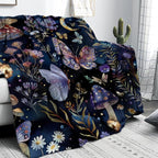 Celestial Witch Garden Throw Blankets Butterfly Moon Flower Fleece Throw Blanket,Dark Botanical Floral Plant Boho Cozy Decor Nap Blankets for Sofa Bed Couch Chair or Dorm Throws 50"x60"