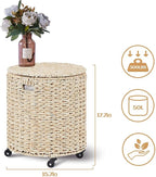 Wimarsbon 2Pcs Pouf Ottomans, Natural Seagrass Foot Stool, Hand Weaving Round Ottoman, Boho Decorative Seat, Jute Braided Pouffe Poof Accent Sitting Footrest (Storage Corn Husk)