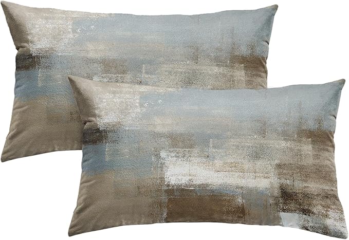 Britimes Throw Pillow Covers Modern Home Art Decor, 12 x 20 Inches Set of 2 Pillow Cases Decorative, Abstract Oil Painting Pillowcases for Bedroom, Living Room, Grey Beige