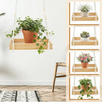 Novabright 2 Pcs Window Hanging Plant Shelf with Macrame Adjustable Rope, 16" Large Wooden Plant Hanger Indoor with Metal Frame, Load 50lb, Suit for Window Ceiling Wall Mount Boho Decor