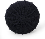 Round Pouf Ottoman, 18" Bordeaux Knitted Cotton Woven Round Pouf, Handmade Woven Bean Bag for Living Room, Floor Bag for Bedrooms, Home, Offices, Sofa Footrest (Deep Blue)