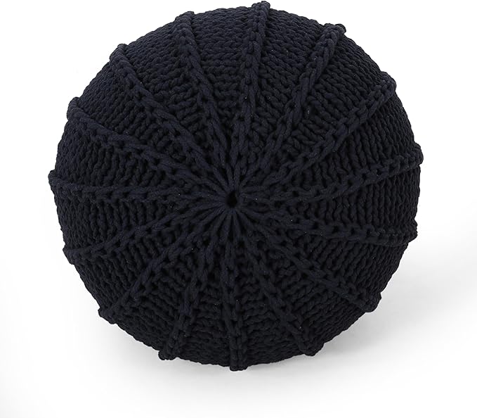 Round Pouf Ottoman, 18" Bordeaux Knitted Cotton Woven Round Pouf, Handmade Woven Bean Bag for Living Room, Floor Bag for Bedrooms, Home, Offices, Sofa Footrest (Deep Blue)