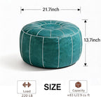 Thgonwid Unstuffed Moroccan Storage Pouf Foot Stool Ottoman Seat Handmade Faux Leather Bean Bag Floor Chair Foot Rest for Living Room, Bedroom or Balcony (Teal Blue)