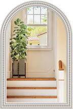 Farmhouse Arched Wall Mirror, 24" x 36" Arched Boho Mirror with Beaded, Arch Rustic Wooden Frame Decorative Wall Mirrors for Bathroom, Vanity, Living Room, Entryway