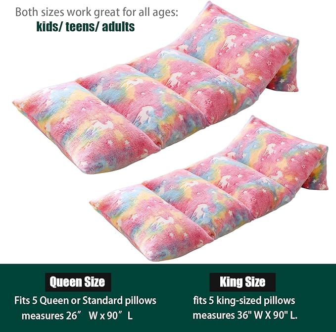 Mengersi Velvet Floor Pillows,Unicorn Glow in The Dark Pillow Bed Floor Lounger Cover for Kids Girls Boys,Mattress Floor Bed Sleeping Mat for Girls Teen Toddler,Requires 5 Pillows(Queen,Pink)