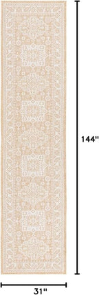 Rugs.com Outdoor Aztec Collection Rug – 12 Ft Runner Natural Flatweave Rug Perfect for Hallways, Entryways