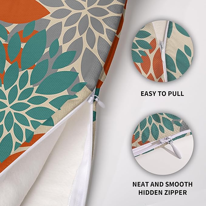 Teal Orange Gray Grey Pillow Covers 18X18 Inch Set of 2, Spring Modern Geometry Dahlia Floral Print Decorative Throw Pillow Covers Outdoor Farmhouse Cushion Case for Couch Sofa Bed Decor