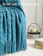 CREVENT Boho Crochet Throw Blanket for Couch Sofa Chair Bed Decoration, Gift Idea for Girlfriend Mom Birthday, Soft Warm Cozy Light Weight for Spring Summer (50''X60'' Turquoise/Dark Teal)