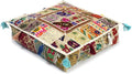 Mam Treasures Indian Bohemian Decorative Pillow Vintage Cushion Cover Patchwork Square Floor Pillow Cover Meditation Cushion Large Floor Pillow Indian Cushion (White, 16 X 16 X 5 Inch)
