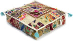 Mam Treasures Indian Bohemian Decorative Pillow Vintage Cushion Cover Patchwork Square Floor Pillow Cover Meditation Cushion Large Floor Pillow Indian Cushion (White, 16 X 16 X 5 Inch)