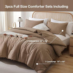 ROSGONIA Full Size Comforter Sets for Girls Boys Kids Dark Khaki, 3pcs Comforter Full Size (1 Comforter & 2 Pillowcases) Lightweight Dorm Bedding Sets