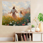 bitCNY Jesus Holding Girl’s Hand Tapestry 60x50 Inches – Christian Faith Tapestry, Inspirational Wall Art for Kids Room, Living Room Religious Decor