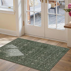 Entryway Rug Door Mat, Washable Samll 2x3 Rug, Green Boho Front Door Mat, Non Slip Area Rugs, Low Pile Throw Accent Entry Carpet for Indoor Entrance, Bathroom and Kitchen(Green 2x3ft)
