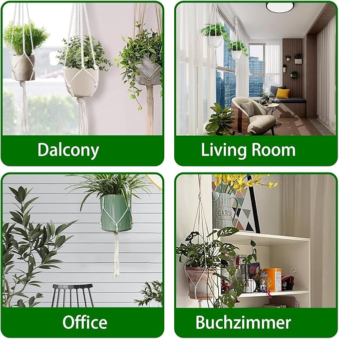 6pcs Macrame Hanging Baskets | Cotton Rope Hanging Basket for Plants | Boho Decorative Cotton Rope Hanging Basket for Flower Pots and Plants 80/90/100cm