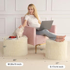 Hansleep Round Pouf Ottoman Foot Rest, 20 x 15 Small Faux Fur Stuffed Pouf for Chair, Foam Filled Foot Stools Ottomans for Living Room, Beige