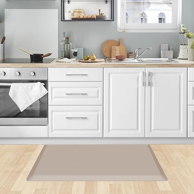 KitchenClouds Kitchen Mat Cushioned Anti Fatigue Rug 20"x32" Water Resistant, Non Slip, Standing and Comfort Desk/Floor Mats for House Sink Office (Khaki)