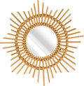 Tissting Natural Rattan Hanging Mirror,13.8 x 4.7in Boho Wall Mounted Mirror Star Shape Bohemian Hanging Glass Makeup Mirror Rustic Art Decoration Handwoven Mirror for Bedroom Living Room Hallway