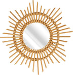 Tissting Natural Rattan Hanging Mirror,13.8 x 4.7in Boho Wall Mounted Mirror Star Shape Bohemian Hanging Glass Makeup Mirror Rustic Art Decoration Handwoven Mirror for Bedroom Living Room Hallway