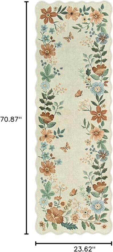 Lahome Floral Kitchen Runner Rug, 2X6 Rug Runners for Hallways Non Slip Ultra-Thin Soft, Non Slip Washable Runner Low-Pile Stain Resistant Boho Carpet for Bedroom Flore (2x6ft,Beige)
