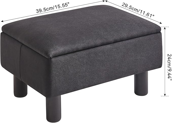 IBUYKE Storage Ottoman Footrest Stool with Linen Fabric, Rectangular, Flip Top Lid, Non-Slip Feet, Compact Design, Stylish and Functional, Black RF-BD220