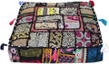 Mam Treasures Indian Bohemian Decorative Pillow Vintage Cushion Cover Patchwork Square Floor Pillow Cover Meditation Cushion Large Floor Pillow Indian Cushion (Black, 16 X 16 X 5 Inch)