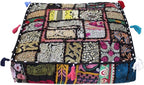 Mam Treasures Indian Bohemian Decorative Pillow Vintage Cushion Cover Patchwork Square Floor Pillow Cover Meditation Cushion Large Floor Pillow Indian Cushion (Black, 16 X 16 X 5 Inch)