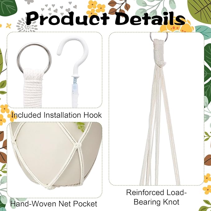 2Pcs Macrame Plant Hanger Plant Hanger Indoor Hanging Planters for Indoor Plants Decorative Modern Style Hand Knotted Woven Cotton Rope for Boho Home Decor No Tassels