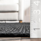 nuLOOM 8x10 Rigo Jute Hand Woven Area Rug, Black, Solid Farmhouse Design, Natural Fiber, For Bedroom, Living Room, Dining Room, Hallway, Office, Kitchen, Entryway
