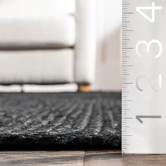 nuLOOM 3x5 Rigo Jute Hand Woven Area Rug, Black, Solid Farmhouse Design, Natural Fiber, For Bedroom, Living Room, Dining Room, Hallway, Office, Kitchen, Entryway