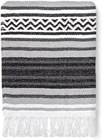 Americanflat 50x70 Authentic Mexican Throw Blanket - Falsa Blanket - Soft Cotton Throw Blankets for Indoor or Outdoor - Use for Yoga, Meditation, or Beach - Grey Stripes