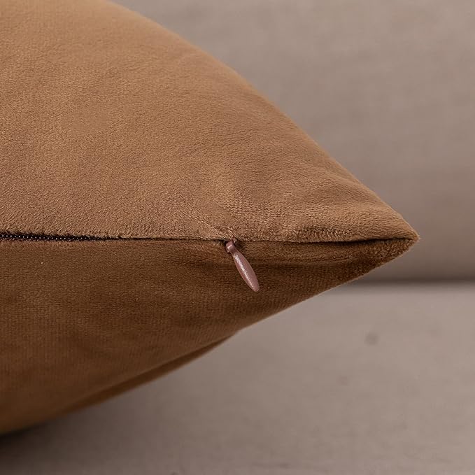 NiNi ALL Decorative Throw Pillow Covers Pack of 2, Velvet Cushion Case for Couch Bedroom Living Room Outdoor, Pillow Covers 12x20 Inch（30 x 50 cm） Brown