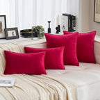 MIULEE Red Velvet Throw Pillow Covers 18x18 Soft Decorative Solid Square Cushion Cases Pack of 2 Modern Luxury Home Decor for Couch, Sofa, Bedroom