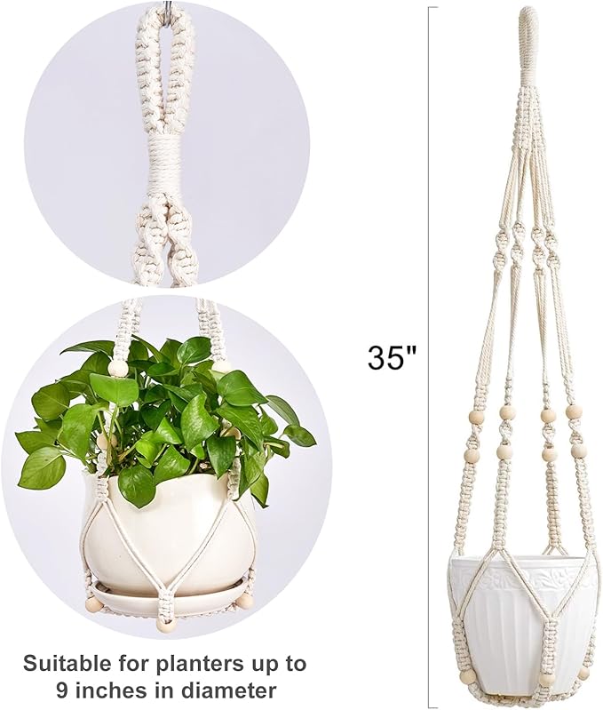 Plant Hanger, Hanging Planter Basket with Wood Beads, Decorative Boho Flower Pot Holder for Indoor Outdoor Plants(Pots Not Included)﻿ (1)