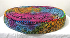 CRAFT KALA Mandala Floor Pillow Cushion Cover Seating Throw Cover Hippie Decorative Bohemian Ottoman Poufs Pom Pom Pillow Cases Boho Indian Cotton Living Room Yoga Home Décor 35" Round, Multi Elephant