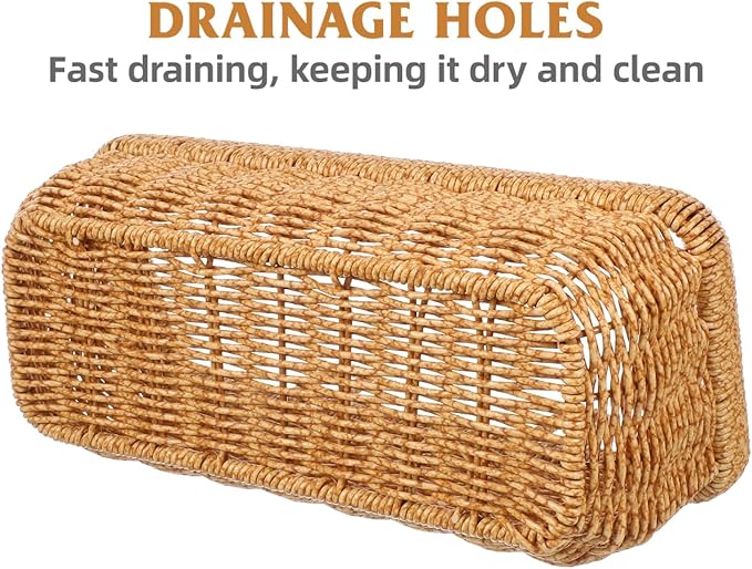 PRETYZOOM Woven Hanging Wall Baskets, Small Boho Natural Wicker Storage Organizer with 2 Hooks, Home Kitchen Bathroom Rattan Basket for Fruits, Food, Towel - 11 inch