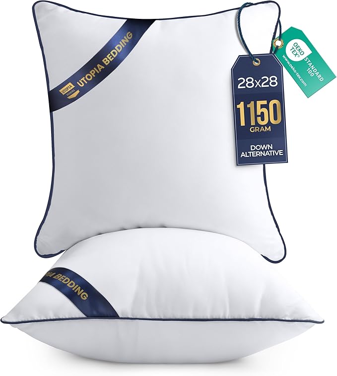 Utopia Bedding Throw Pillow Inserts (Pack of 2, White), 28 x 28 Inches Decorative Indoor Pillows for Sofa, Bed, Couch, Cushion Sham Stuffer