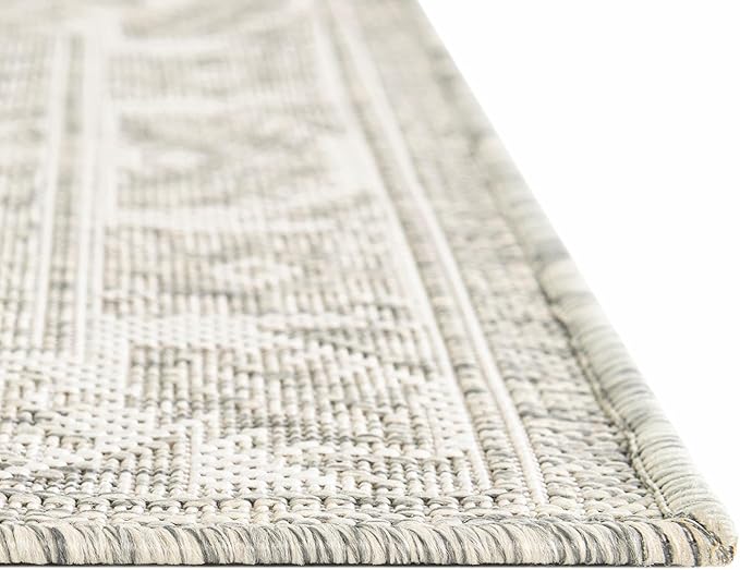 Rugs.com Outdoor Aztec Collection Rug – 5' 3 x 7' 10 Light Gray Flatweave Rug Perfect for Living Rooms, Large Dining Rooms, Open Floorplans